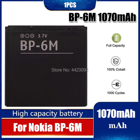 1pc 1070mAh Li-ion Replacement Battery BP-6M BP6M BP 6M Phone Batteries for Nokia 6233 6280 6288 9300 N73 N77 N93 N93S ► Photo 1/6