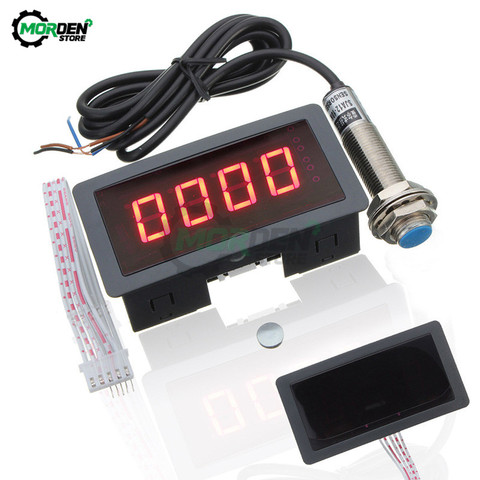 5.6 Inch 4 Digital LED Display Tachometer RPM Speed Meter High Precision Tachometer With Hall Proximity Switch Sensor NPN ► Photo 1/6