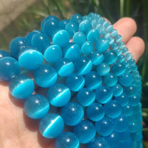 AAA+ 4/6/8/10/12mm Sky Blue Cat Eye Opal Beads Round Loose Stone Beads for Jewelry Making DIY Bracelet 15