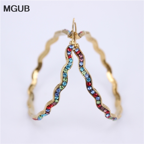 Fashion Multiple size Rhinestone Hoop Earrings For Women Statement Gold Color Round Circle Hoop Earring Party Gift LH780 ► Photo 1/6
