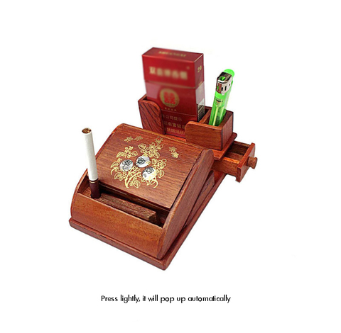 Solid Wood 16 Regular Cigarettes Case Box Holder Automatic Ejection Case Lighter Storage Box with Flower Pattern for Smoking ► Photo 1/5