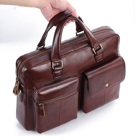 Men Genuine Leather Handbag Large Business Travel Messenger Bag Male Leather Laptop Bag Men's Documents Crossbody Shoulder Bag ► Photo 1/6