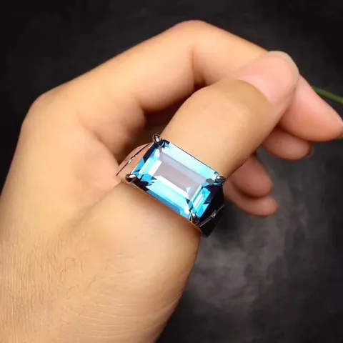 gorgeous big size 10*14mm  Natural blue topaz gem Ring S925 Silver Natural Gemstone Ring  women men  gift Jewelry ► Photo 1/6