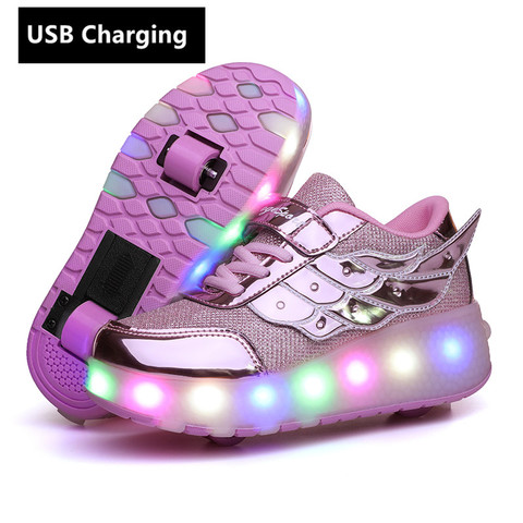 New One wheels USB Charging Fashion Girls Boys LED Light Roller Skate Shoes For Children Kids Sneakers With Wheels Two wheels ► Photo 1/6