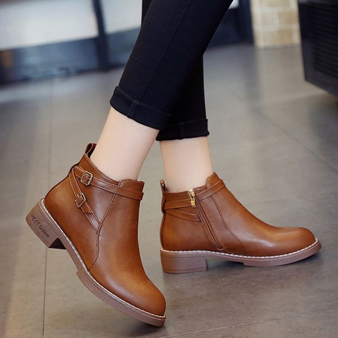 2022 Women Boots Ankle Martin Boots Fashion Retro Platform Shoes Woman Round Toe Med (3cm-5cm) Zapatos De Mujer Ladies Shoes ► Photo 1/6