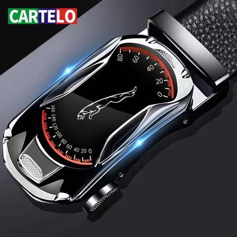 CARTELO Leather Belts for Men 3.5cm Width Sports car Brand Fashion Automatic Buckle Black Genuine Leather Belt Men's Belts Cow ► Photo 1/6