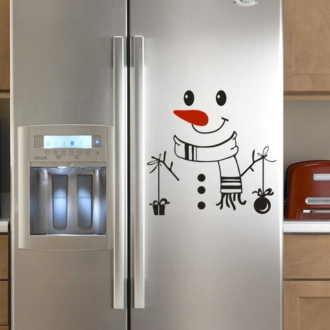 Merry Christmas Snowman Fridge Stickers Kitchen Waterproof Posters Decals 2022 Happy New Year Christmas Fridge Wall Stickers ► Photo 1/3