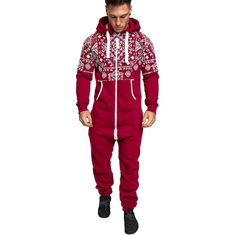 Mens Onesie Jumpsuit Hooded Zip Up All in One Playsuit Pyjamas with Pockets One-Piece Garment Sleepsuit Christmas Hoody ► Photo 1/6