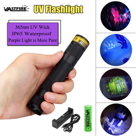 UV Flashlight LED 365nm Rechargeable Ultra Violet Ultraviolet Invisible Torch for Pets Stain Hunting Marker Use 18650 battery ► Photo 1/6