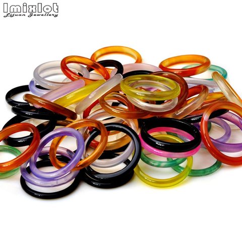 20pcs Wholesale Ring Bulk Lots Jewelry Mixed Color Thin Natural Stone Ring Smooth Round Finger Rings Jewelry For Women Men ► Photo 1/6