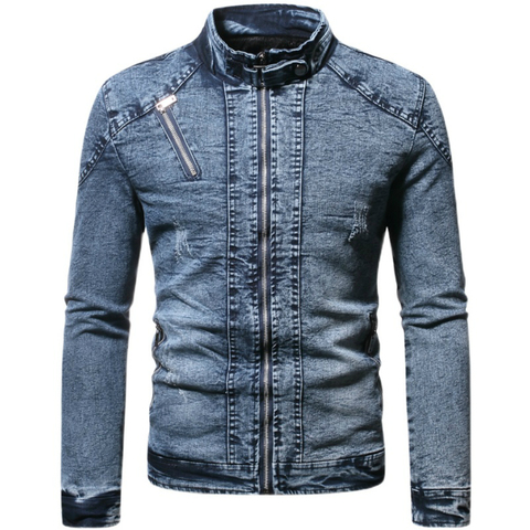 Denim Jacket Men Moto Biker Jean Jacket Autumn Winter Fashion Solid Plus Velvet Stand Collar Mens Denim Jacket Casual Coat Men ► Photo 1/6