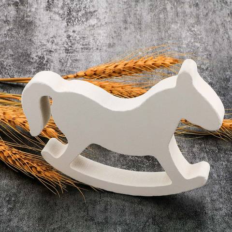 Figurines & Miniatures White Wooden Rocking Horse Trojan Wedding Ornament Home Decor Crafts Kids Toys Drop shipping ► Photo 1/6