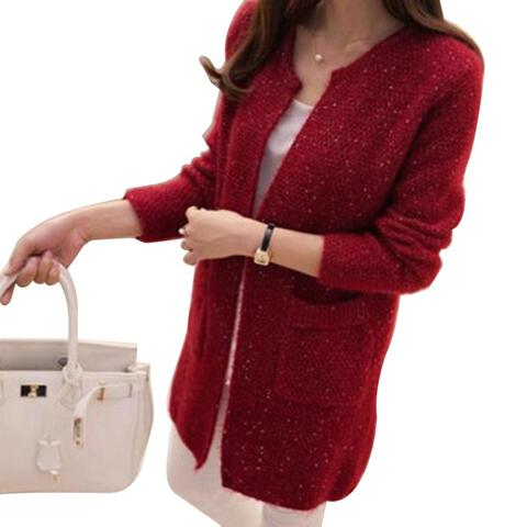 Winter Warm Fashion Sweater Women Solid Color Pockets female Knitted Sweater Tunic Cardigan ► Photo 1/6