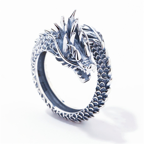 Sole Memory Retro Domineering Dragon Men Thai Silver Personality 925 Sterling Silver Female Resizable Opening Rings SRI515 ► Photo 1/3