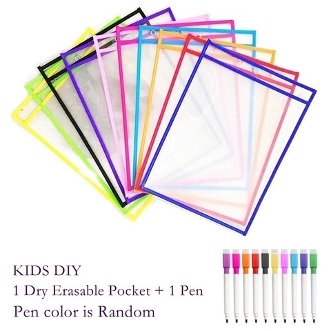 Reusable PP file Pockets with pen, Kids DIY Dry Erasable Pockets A4/letter Hanging PP file used for Teaching Supplies ► Photo 1/6