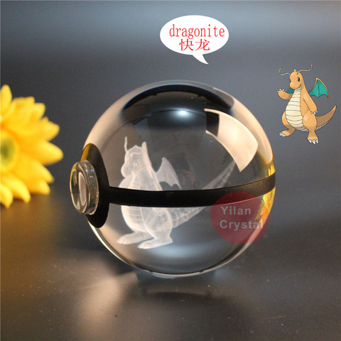 Pokemon Anime Figure Design K9 Crystal Ball Dragonite Model Pokeball with LED Light Base Kids Gift ► Photo 1/6