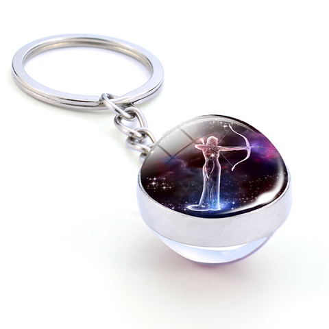 New Fashion Double Side Glass Ball Pendant Keychain 12 Zodiac Signs Keyring for Boyfriend Girlfriend Birthday Gifts ► Photo 1/6