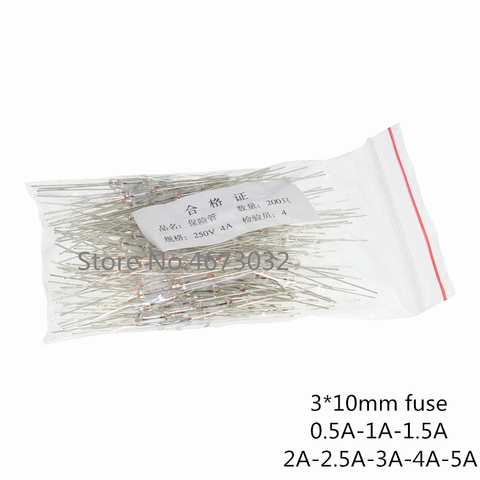 100pcs 3*10mm 0.5A/1A/2A/3A/5A Axial fast glass fuse with lead wire 3*10 0.5A 1A 2A 3A 5A ► Photo 1/2