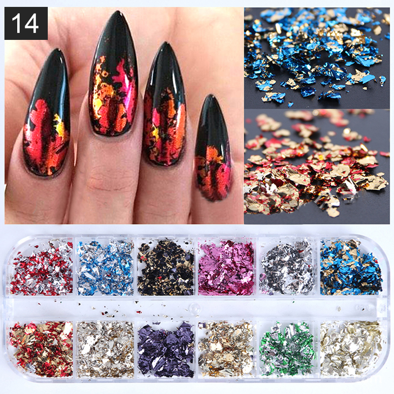 1 Box Gold Silver Irregular Aluminum Foil Paper Nail Art Sticker 3D Glitter  DIY Manicure UV Gel Polish Nail Decoration Tools 