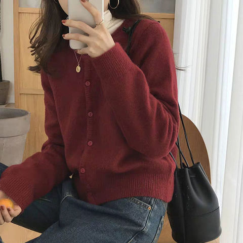 2022 Fall Soft Cashmere Loose Knitted O-Neck Winter Streetwear Single Breasted Vintage Cardigan Women Sweater Korean Short Coat ► Photo 1/6