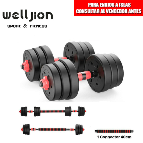 Organic dumbbell set 2 in 1 with adjustable bar and accessories 10 KG - 15 KG - 20 KG - 25 KG - 30 KG - 40 KG and 50KG ► Photo 1/6