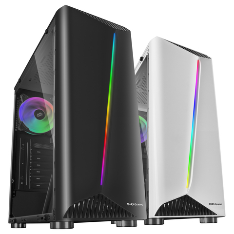 Mars Gaming MCX, Gamer PC box, Semitorre ATX, tempered glass side window, computer box with RGB fan DUAL RING ► Photo 1/6