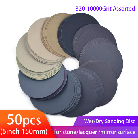 6inch sanding discs 150mm Waterproof Sandpaper Hook & Loop Sand paper 320-10000 grit Assorted for Wet/Dry Polishing 50pcs ► Photo 1/6
