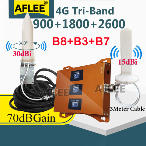 Amplifier 4G 900 1800 2600 Tri-Band CellPhone Signal Booster GSM Repeater 2G 3G 4G Data Mobile Signal Booster DCS WCDMA LTE  Set ► Photo 1/6