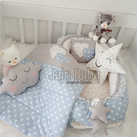 Jaju Baby Hand Made Babynest Blue Star Luxury Orthopedic Baby Nest and 5 Piece Bedding Set Baby Bed Crib Bedding Set ► Photo 1/1