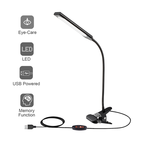 KEXIN 5W 48LED Desk Lamp Dimmable Flexible USB Clip-On Table Reading Book Light Black ► Photo 1/6