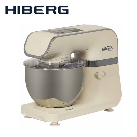 Planetary mixer HIBERG MP 1040 DY 1000W bowl 4 l stainless steel LCD display 6 speeds hook spatula whisk lid ► Photo 1/6