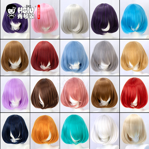 HSIU 35cm short Wig Black white purple blue red yellow high temperature fiber Synthetic Wigs Costume Party Cosplay Wig  23 color ► Photo 1/6