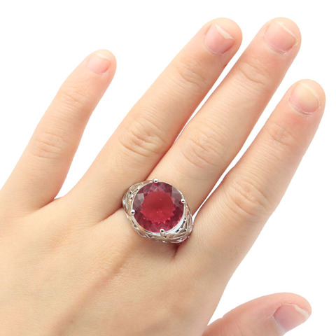 22x18mm Big Round Gemstone Created Pink Tourmaline Jewelry Daily Wear Silver Rings Wholesale ► Photo 1/3