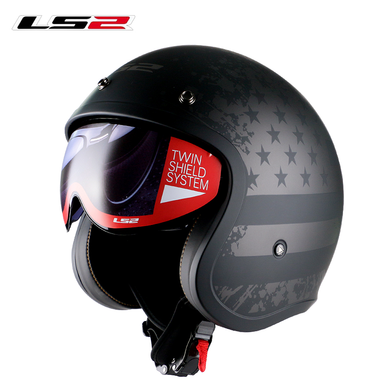 LS2 OF599 Retro Open Face Motorcycle Helmet With Flip Up Visor And