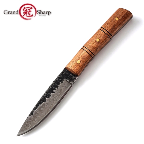 Damascus Hunting Knife Hand Forged Outdoor Equipment Handmade Pocket Knife Survival Straight Knife Fixed Blade Rosewood Handle ► Photo 1/6