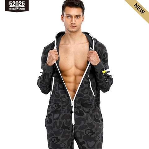 52025 Mens Hooded Camouflage Jumpsuit One Piece Pajamas Cotton Homewear Home Suit Hooded Pajamas Set Onepiece Lounge-Onesie ► Photo 1/5