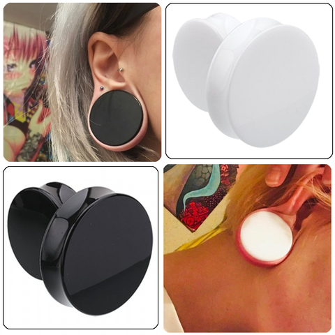 Pair 3-50mm Acrylic Solid Ear plug White&Black Earing Large Big Tunnel Size Stretcher Saddle Flesh Tunnel Expander Body jewelry ► Photo 1/6