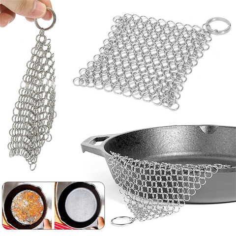 1 Pcs Silver Stainless Steel Cast Iron Cleaner Chainmail Scrubber Home Cookware Kitchen Tool Clean Kitchen ► Photo 1/6