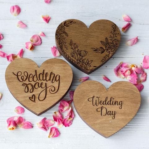 Box heart wood plywood wedding engraving case for pendrive jewelry box for engagement rings ► Photo 1/6