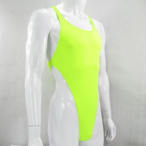 G828B Mens Thong Bodysuit Stretchy High Cut Racer Back Jersey Spandex ► Photo 1/6