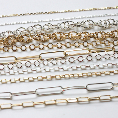 One Meter (3.28 Feet) Premium Plated Brass Chain-Cable-Rectangle-Flat Ring-Unfinished ► Photo 1/6