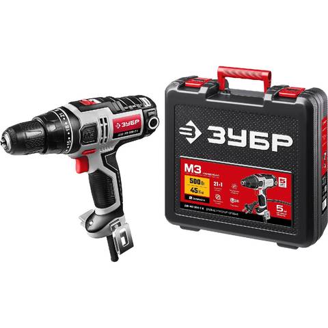 Drill-screwdriver electric Zubr дш-м3-500-2 K (500 W; 1800 rpm; 45 N * m; spindle lock; two-speed red ► Photo 1/1