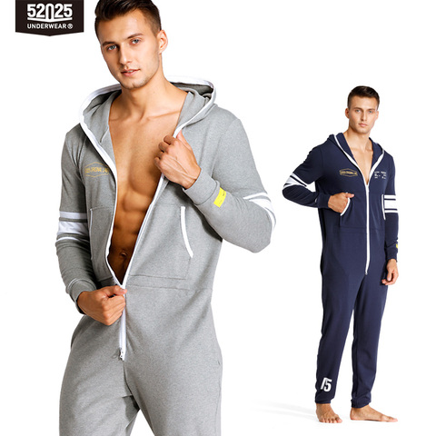 52025 Mens Hooded Jumpsuit One Piece Pajamas Pyjama Cotton Homewear Home Suit Hooded Pajamas Set For Men Onepiece Lounge-Onesie ► Photo 1/5