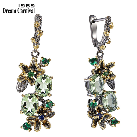 DreamCarnival 1989 New Arrrived Antique Earrings for Women Vintage Flower Style Two Tones Green Zircon Jewelry Drop Ships WE3874 ► Photo 1/6