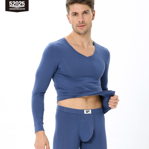 52025 Men Thermal Underwear Silky Soft Modal V-neck Long Johns  Comfortable Base Layer Close Fit Sexy Look Thermals For Men ► Photo 1/6
