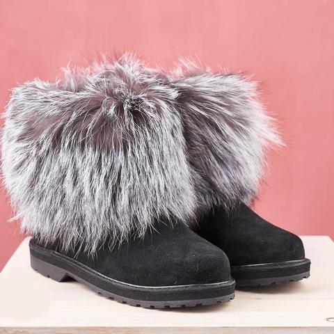 Women's short natural Fox and Fox on the lock, rubber sole, warm, from natural suede and fur, winter boots ► Photo 1/3