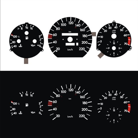 DASH B-H-L 220 KM for MB W124 W126 W201190E EL Glow Gauge Black Panel White Lighting ► Photo 1/3