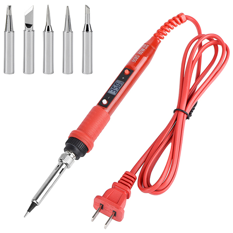 80w Electric Soldering Iron Adjustable Temperature Lcd Display Thermostat Electric Soldering Iron 5pcs Soldering Iron Head ► Photo 1/6