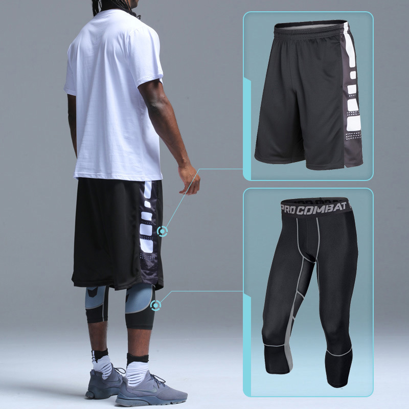 Safety Anti-Collision Basketball Shorts Men Fitness Training 3/4 Leggings  With Knee Pads Sports 3XL Compression Trousers