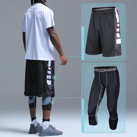 Men  Kids Basketball Sets Sport Gym QUICK-DRY Workout Board Shorts + Tights For Male Soccer Exercise Hiking Running Fitness Yoga ► Photo 1/6